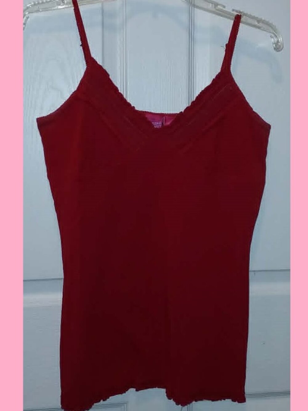 Personal Identity BUILT IN BRA TANK TOP Cami Corset Style Velvet Trim Red L